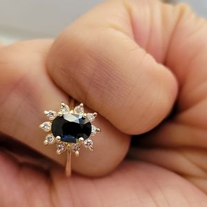 14k gold with natural diamonds natural sapphire ring dark blue greenish